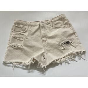 HUDSON White LORI Jean Shorts‎ Womens 33 Button Fly Distressed Patch Y2K Skater